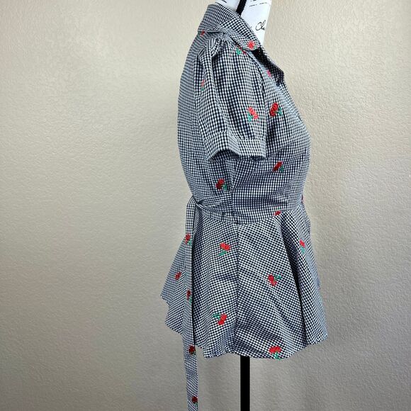Hemet Gingham and Cherries Peplum Top size S pin up doll barbie Grease pink lady - Picture 11 of 16